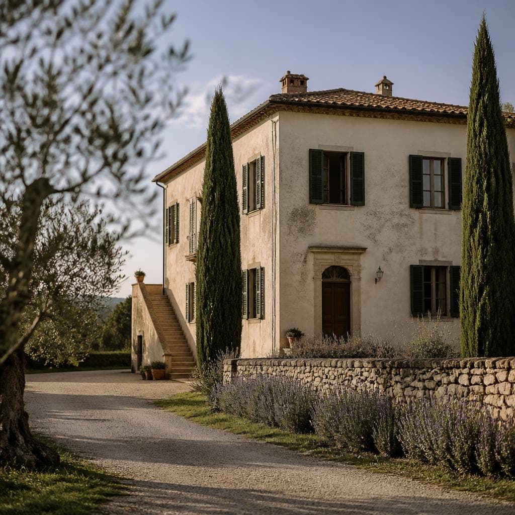 Villa italiana di provincia al sole del pomeriggio